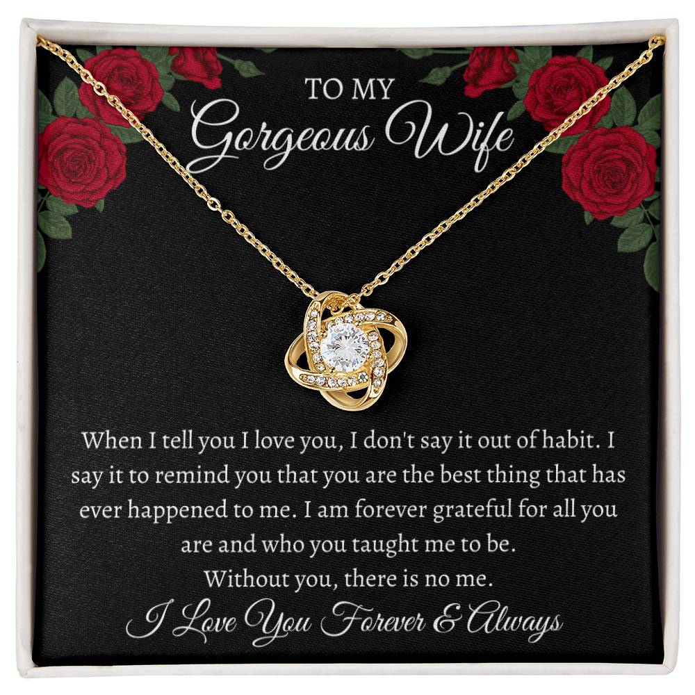 To My Gorgeous Wife Love Knot Necklace with Message Card