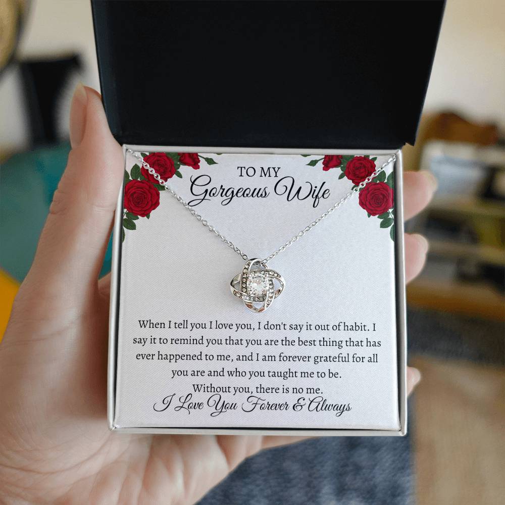 To My Gorgeous Wife Love Knot Necklace with Message Card