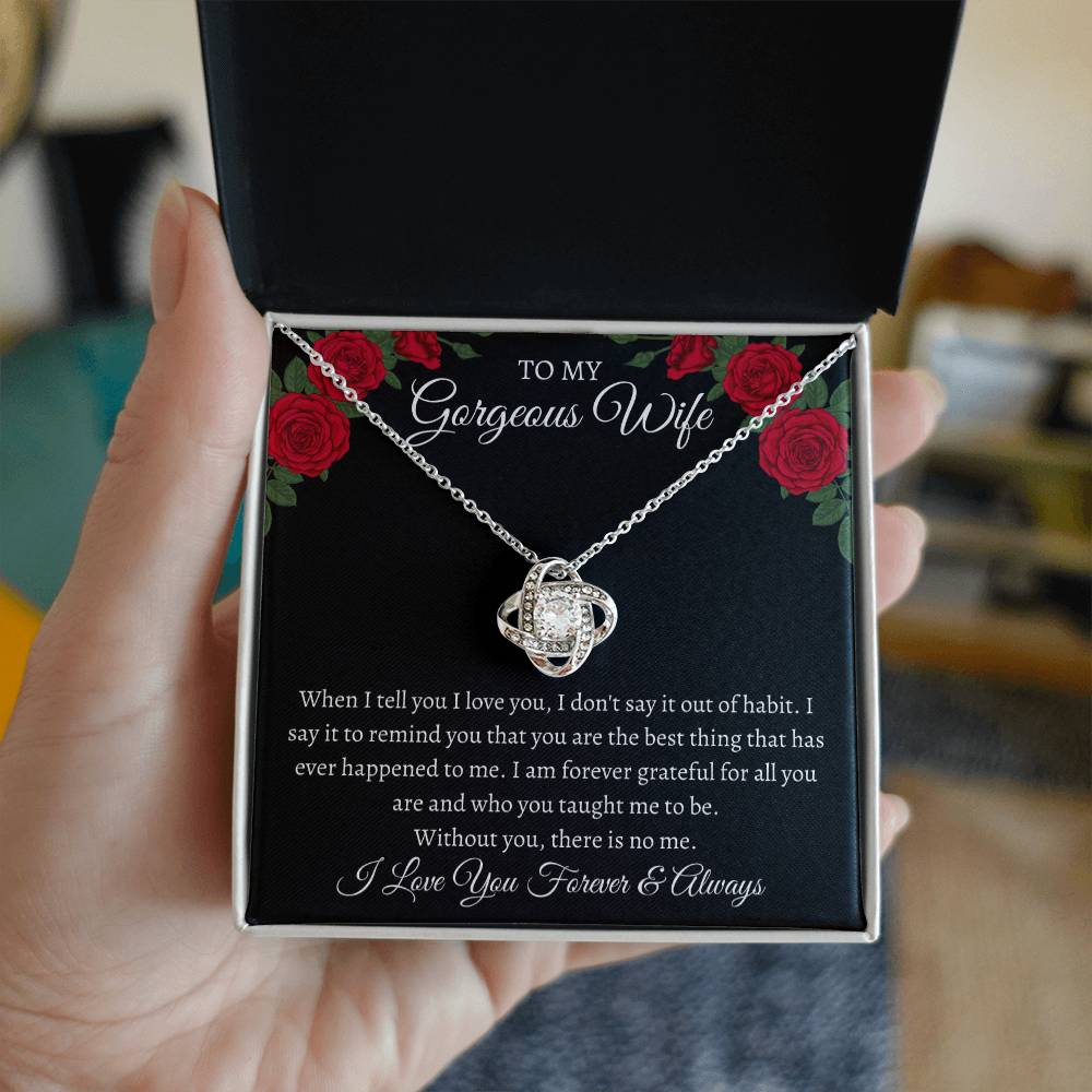 To My Gorgeous Wife Love Knot Necklace with Message Card