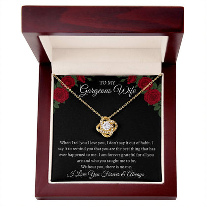 To My Gorgeous Wife Love Knot Necklace with Message Card