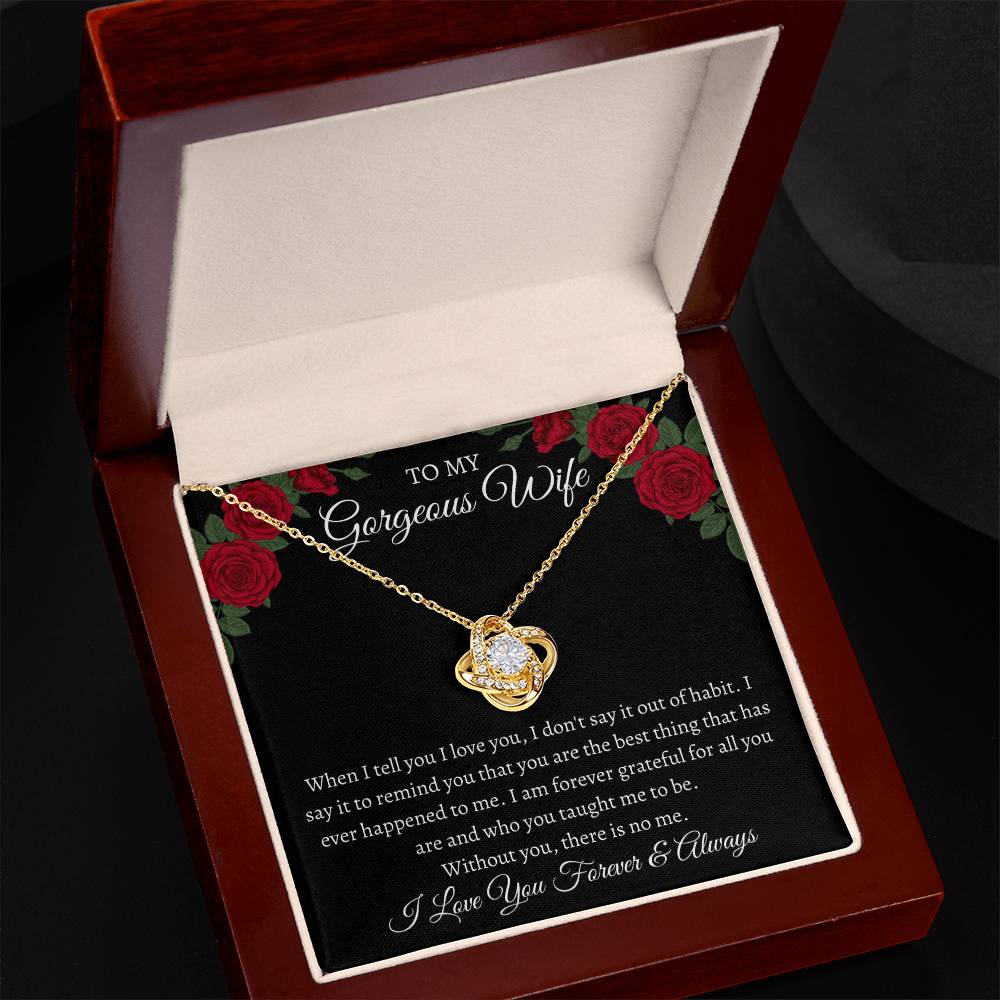 To My Gorgeous Wife Love Knot Necklace with Message Card