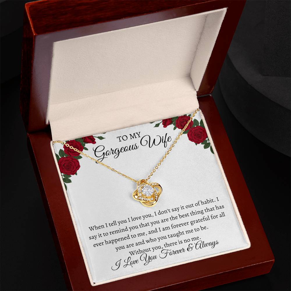 To My Gorgeous Wife Love Knot Necklace with Message Card