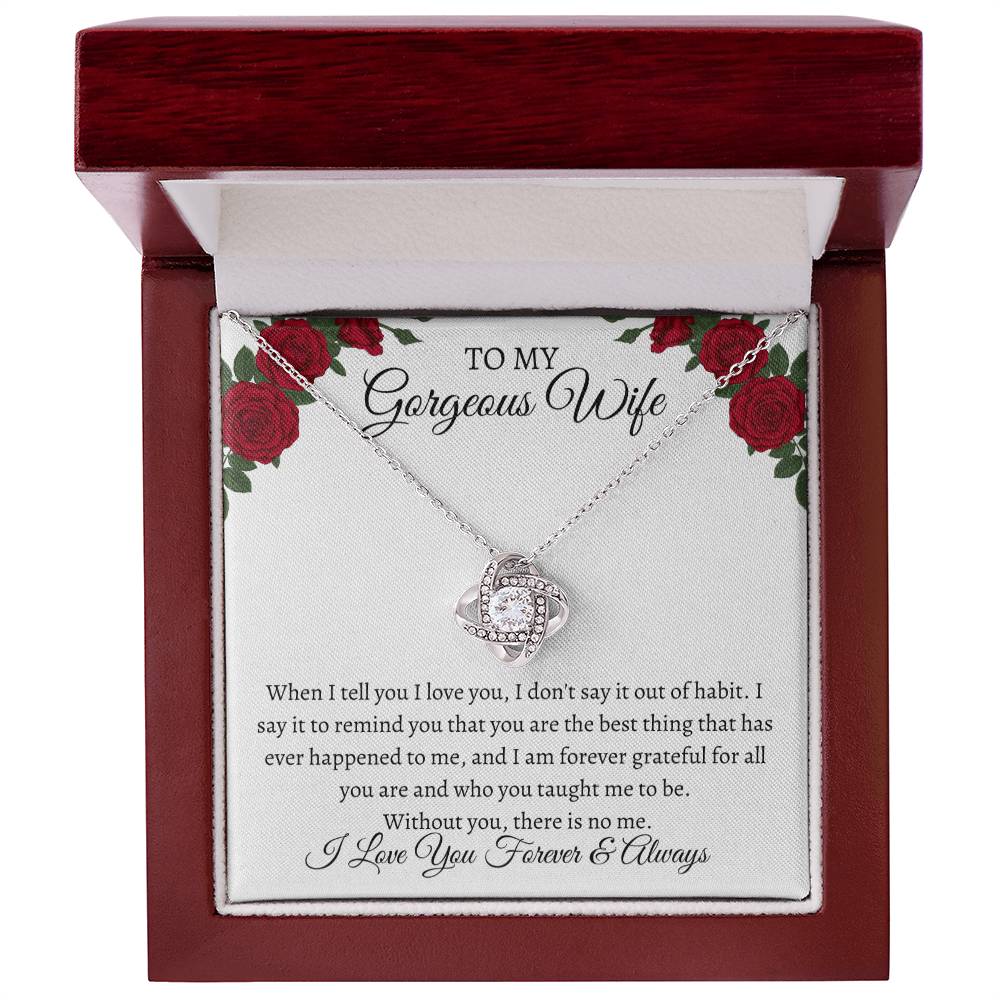 To My Gorgeous Wife Love Knot Necklace with Message Card