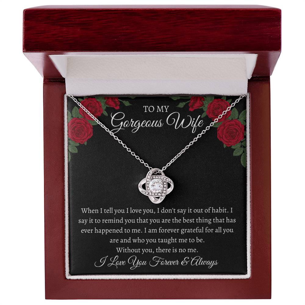 To My Gorgeous Wife Love Knot Necklace with Message Card