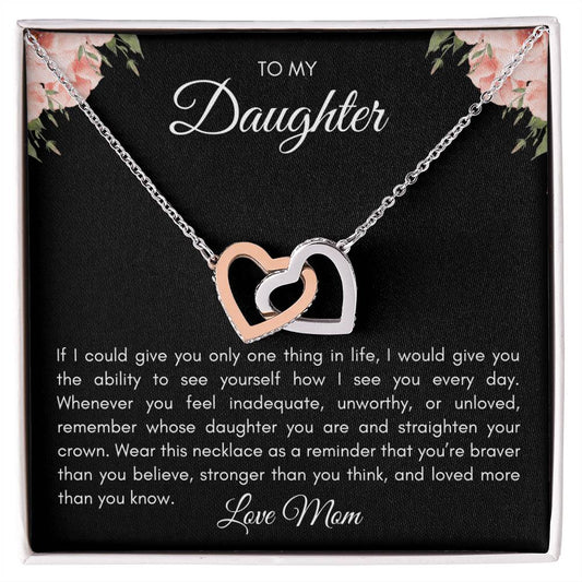 Beautiful To My Daughter Interlocking Heart Necklace with Message Card