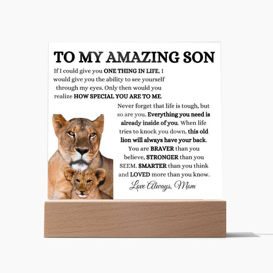 To My Amazing Son Acrylic Plaque with Lioness and Cub from Mom